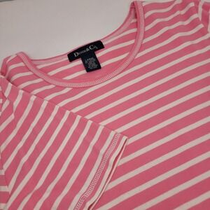 Denim & Co Pink/White Stripe‎ Tshirt, Short Sleeve Size Large